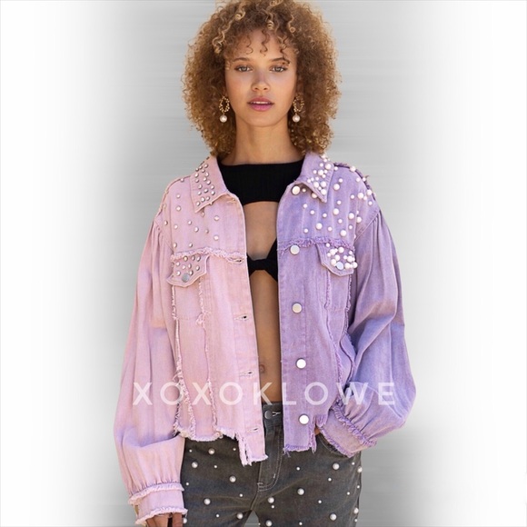 1 S POL Princess Pearl & Diamond Embellished Lavender Denim Jacket - Picture 9 of 16